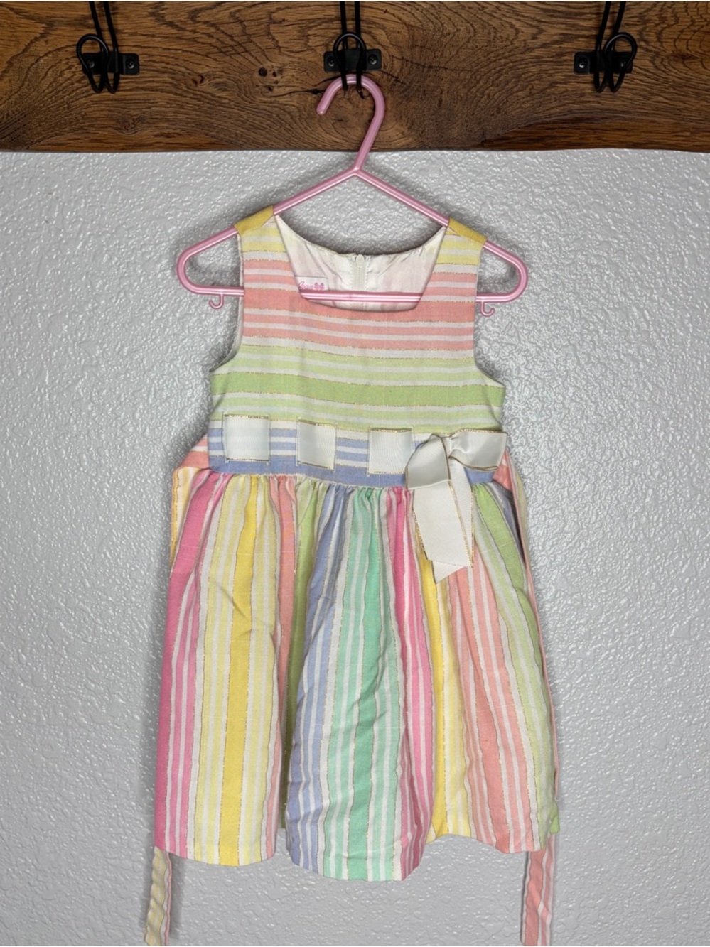Bonnie Jean Girls Pastel Rainbow Stripe Sleeveless Dress with Bow size 3/3t